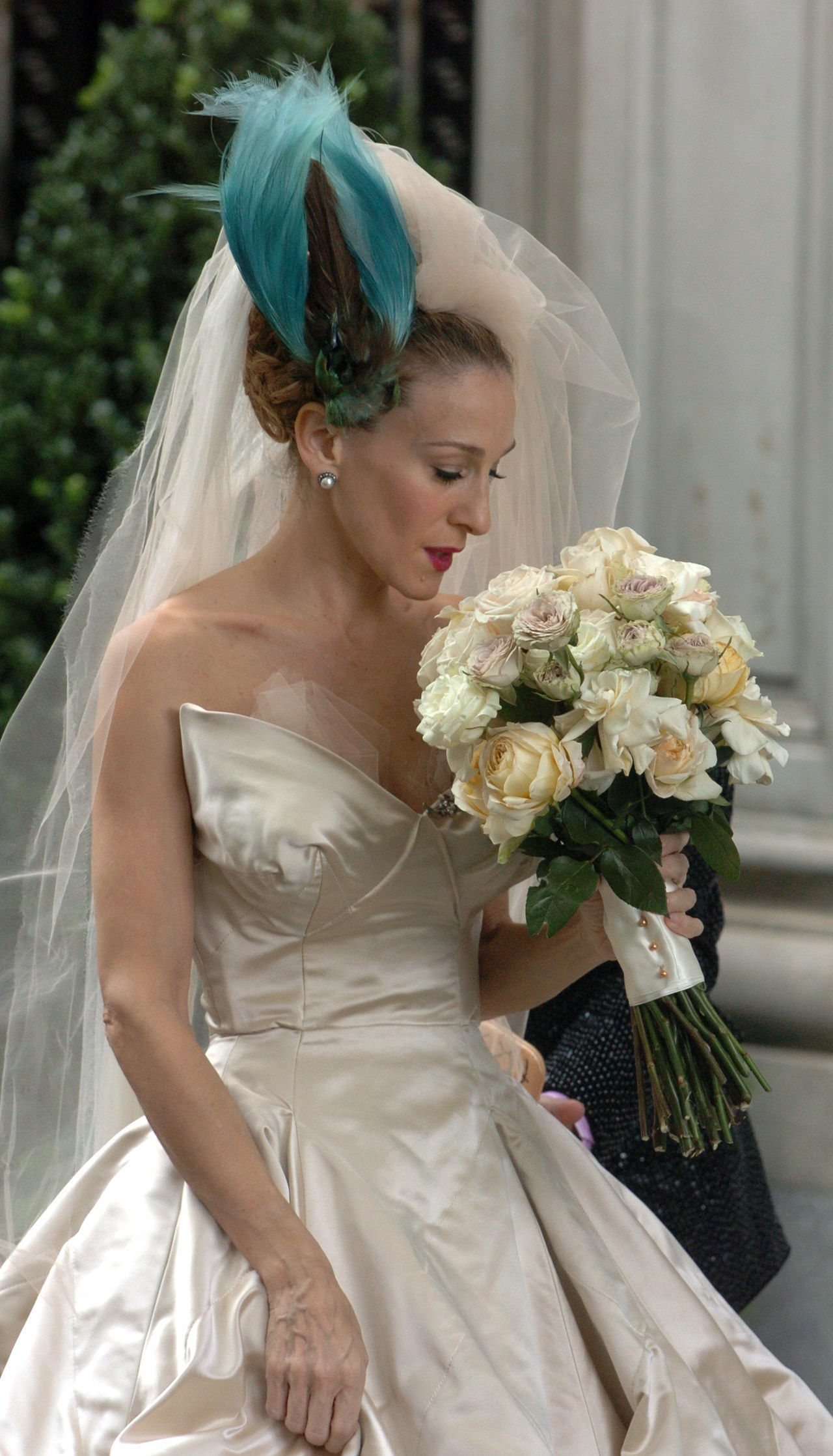 莎拉 Jessica Parker in wedding dress at Filming of Sex And