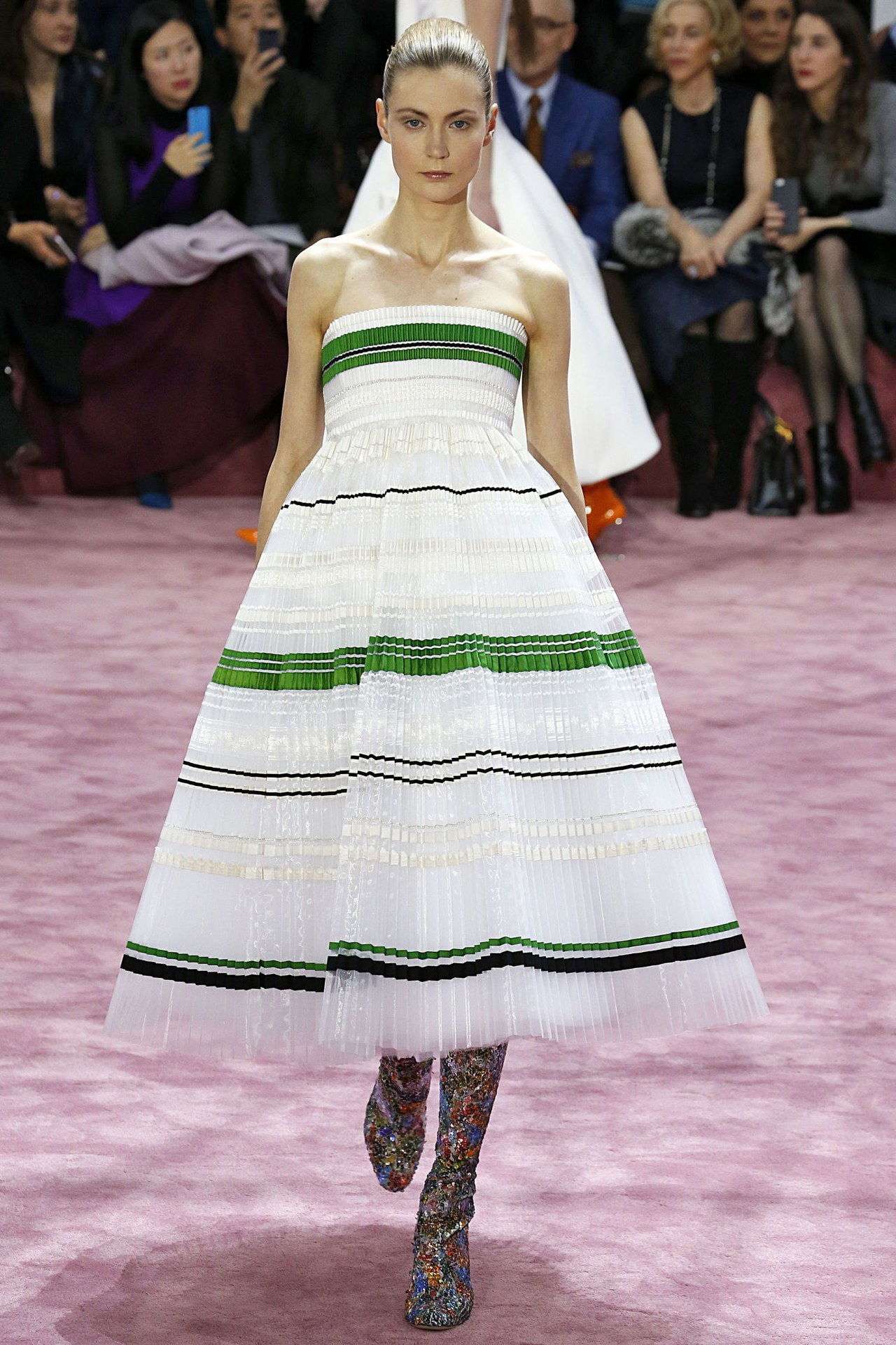 ديور white green striped dress couture spring 2015