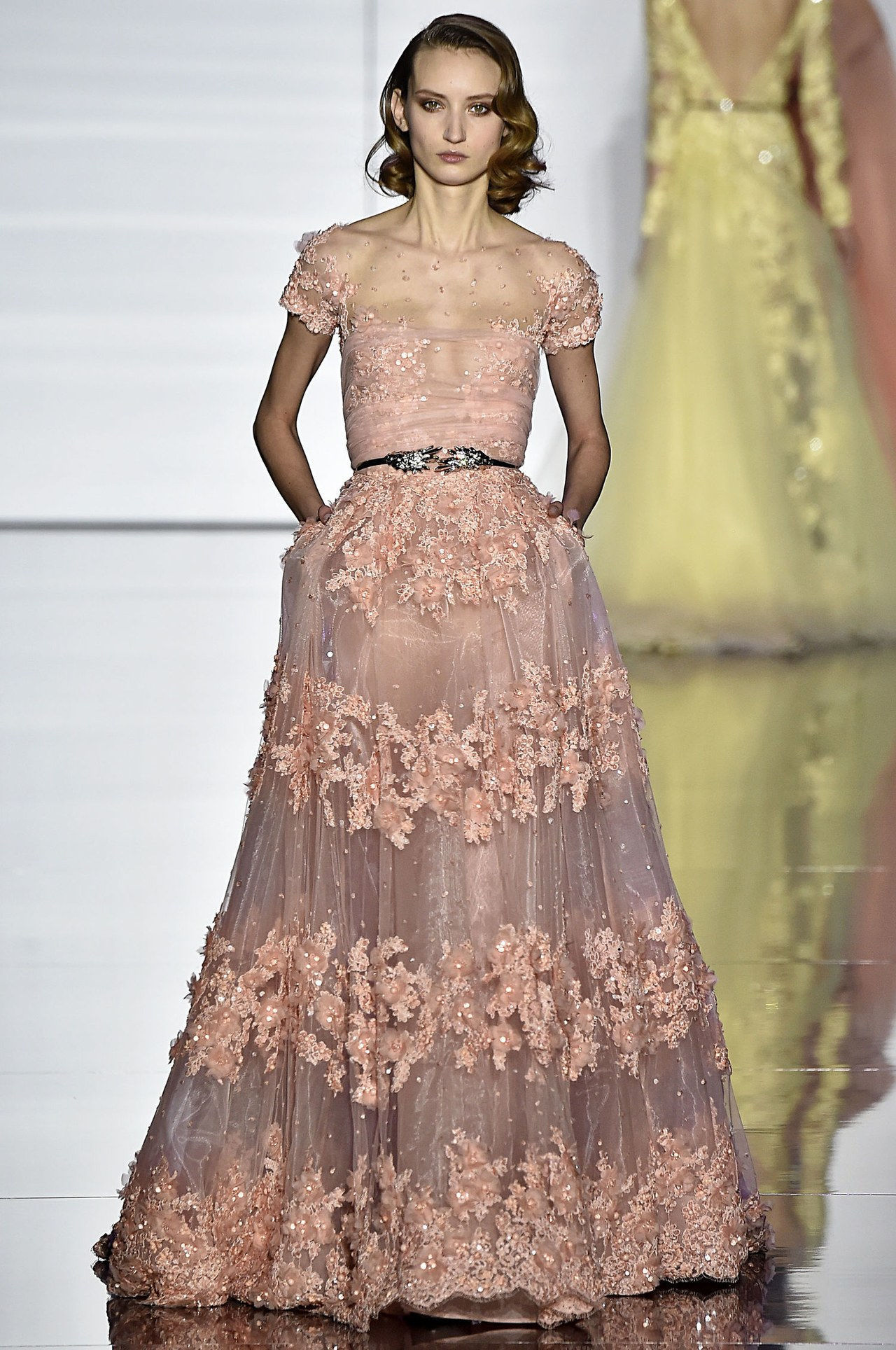 زهير murad pink peach couture spring 2015 runway gown