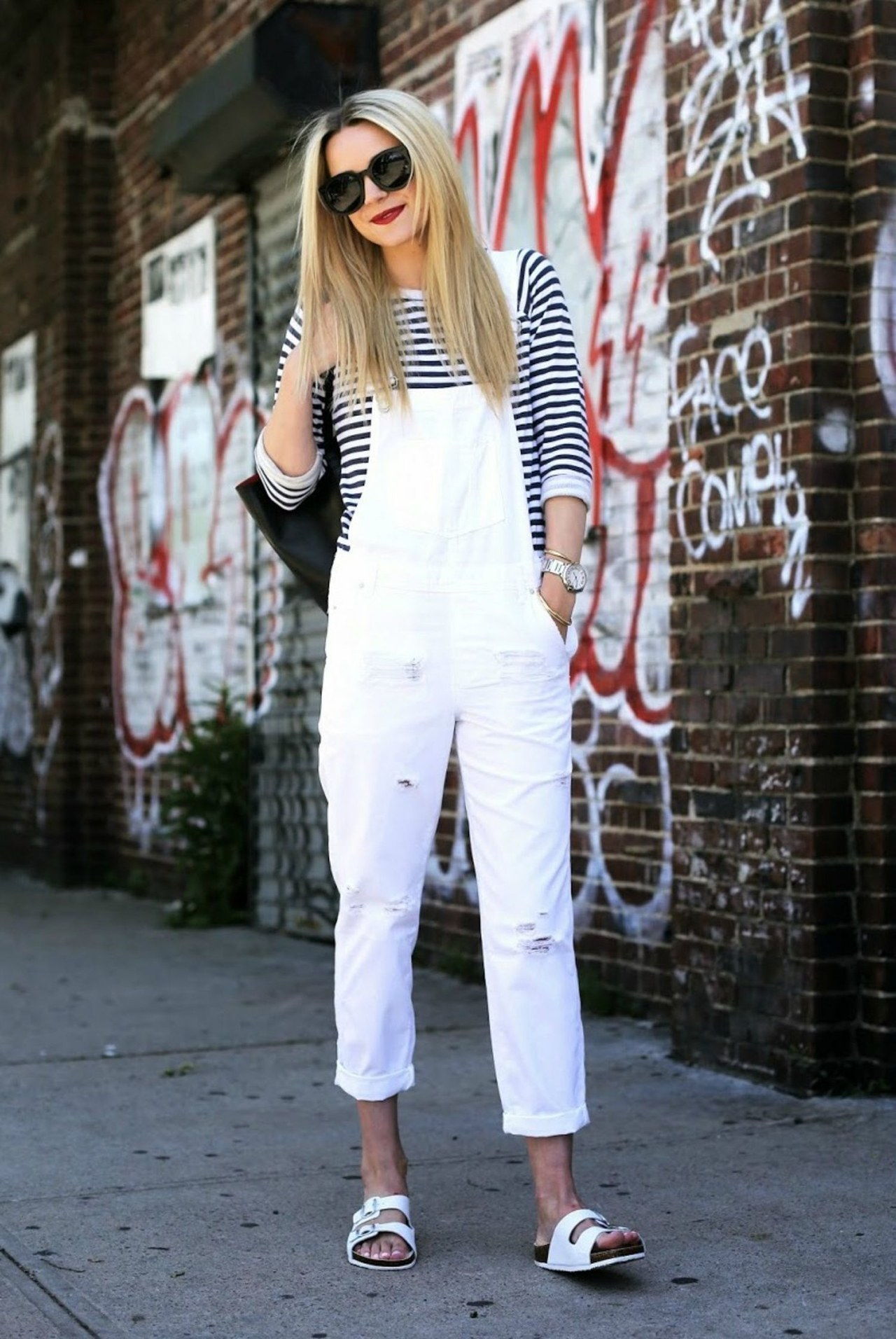 blair eadie white overalls striped shirt