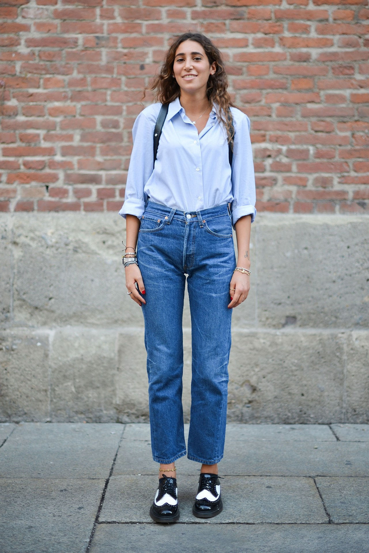 秋季 2015 denim street style milan fashion week straight leg button down shirt oxfords