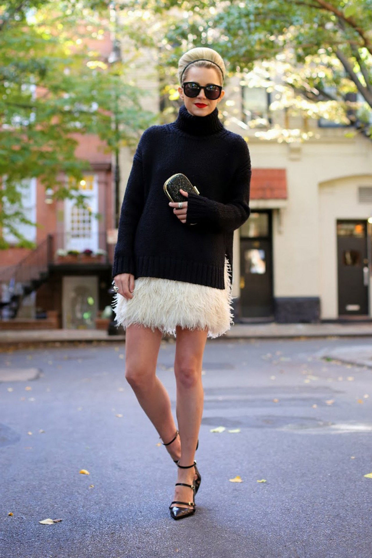 خريف turtleneck sweater feather skirt atlantic pacific