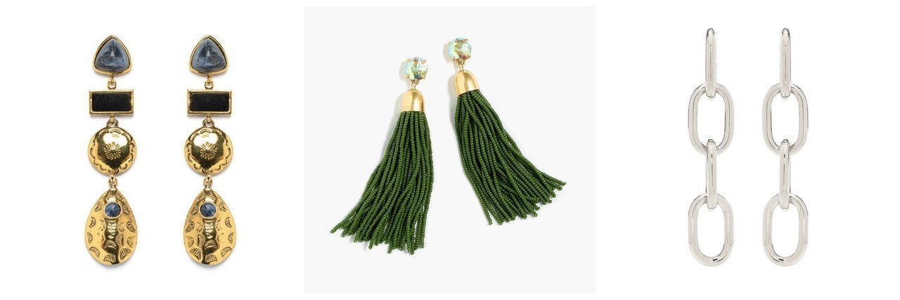 Genoveva Fortunato earrings, [$345](http://shop.lizziefortunato.com/collections/earrings/products/conch-column-earrings); J.Crew earrings, [$65](https://www.jcrew.com/womens_category/jewelry/JewelryShop/PRDOVR~F3893/F3893.jsp?color_name=tuscan-olive); Alexander Wang earring, [$391](http://www.mytheresa.com/en-us/four-link-earrings-577317.html?catref=category#&gid=1&pid=1)