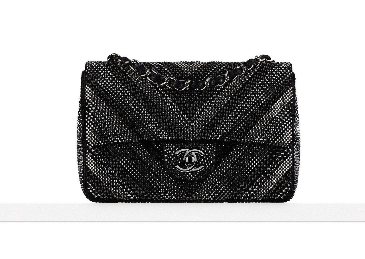 chanel crystal embellished chevron gray black bag fall 2015 pre collection