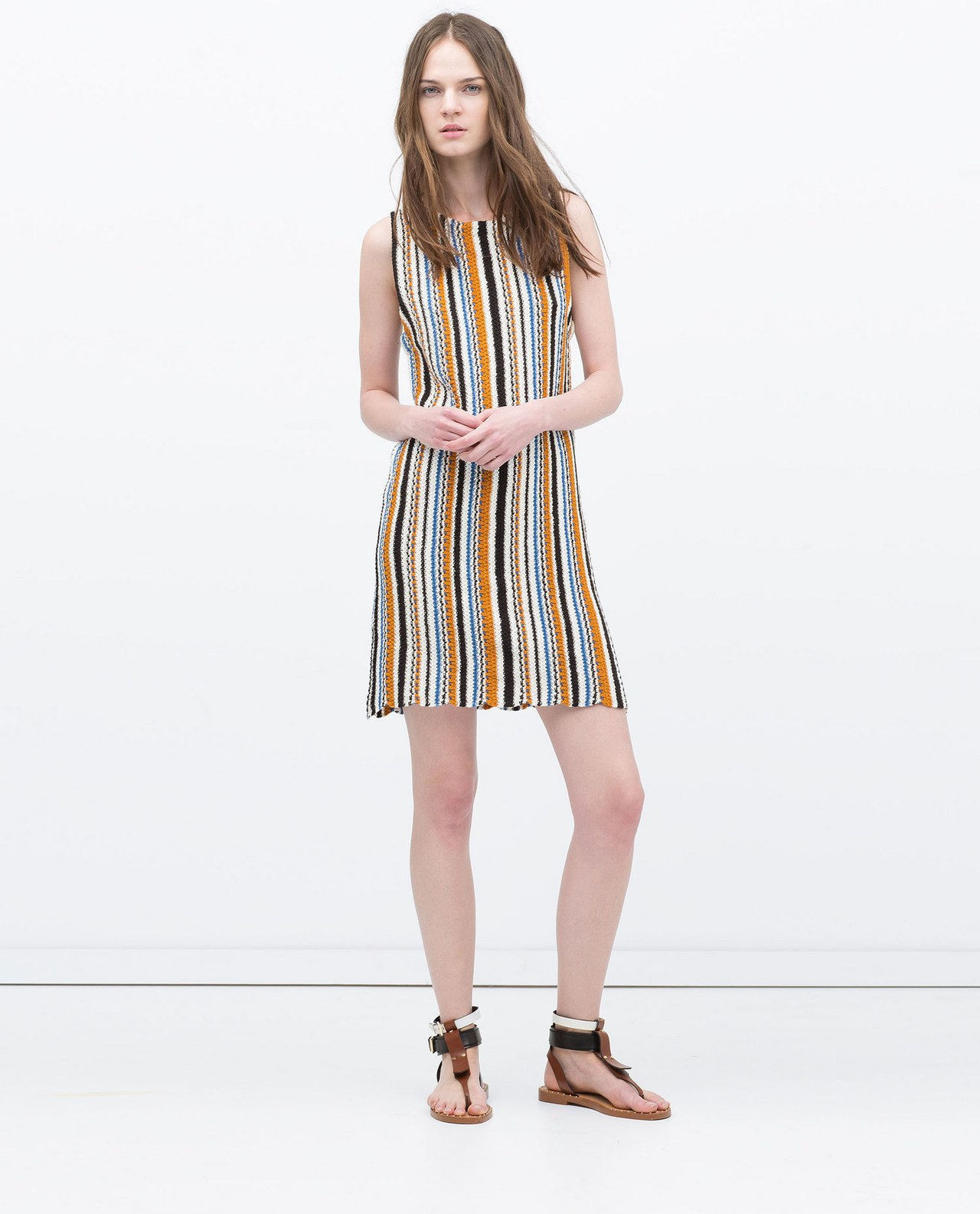 ZARA orange blue striped jacquard dress