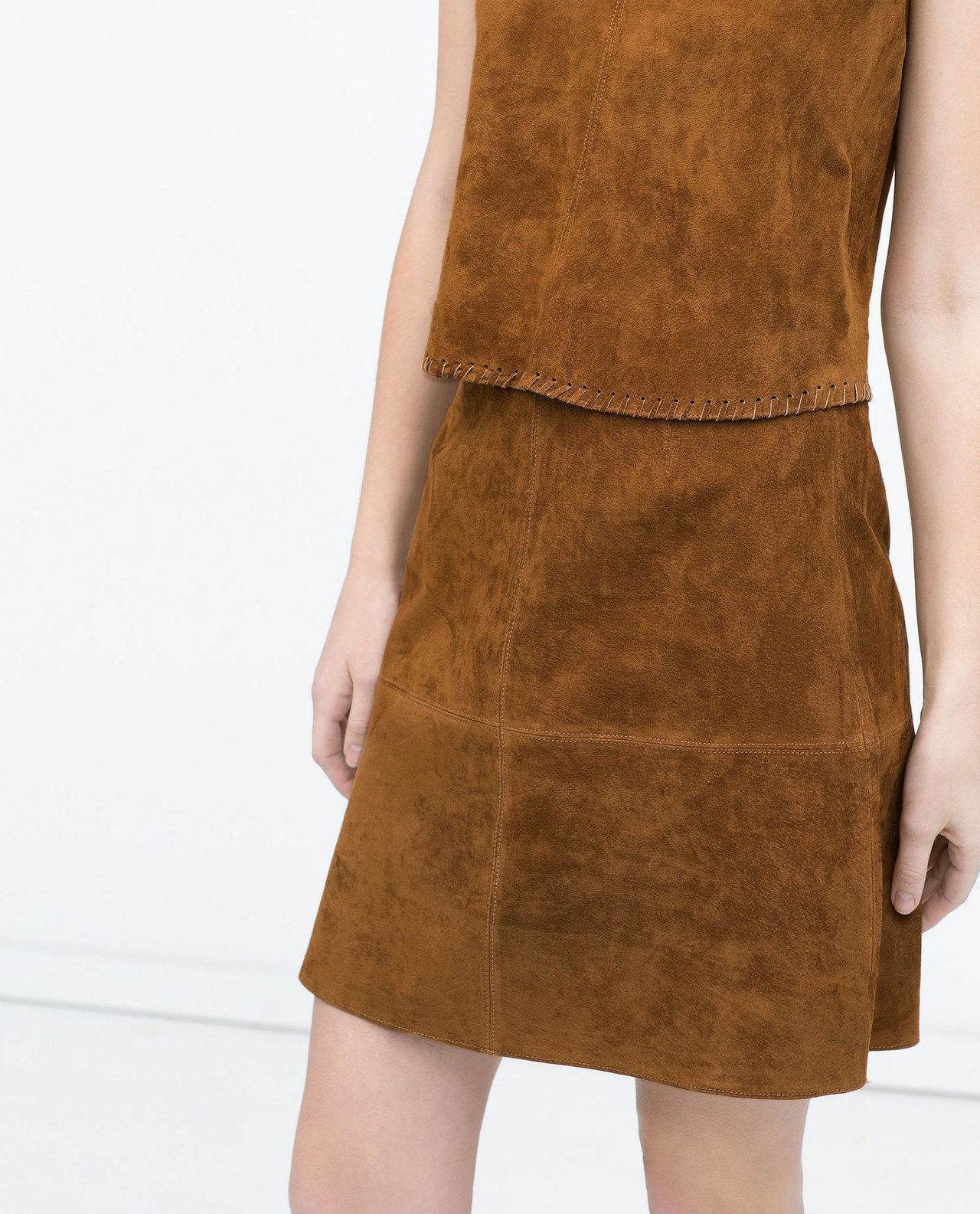 ZARA camel suede skirt