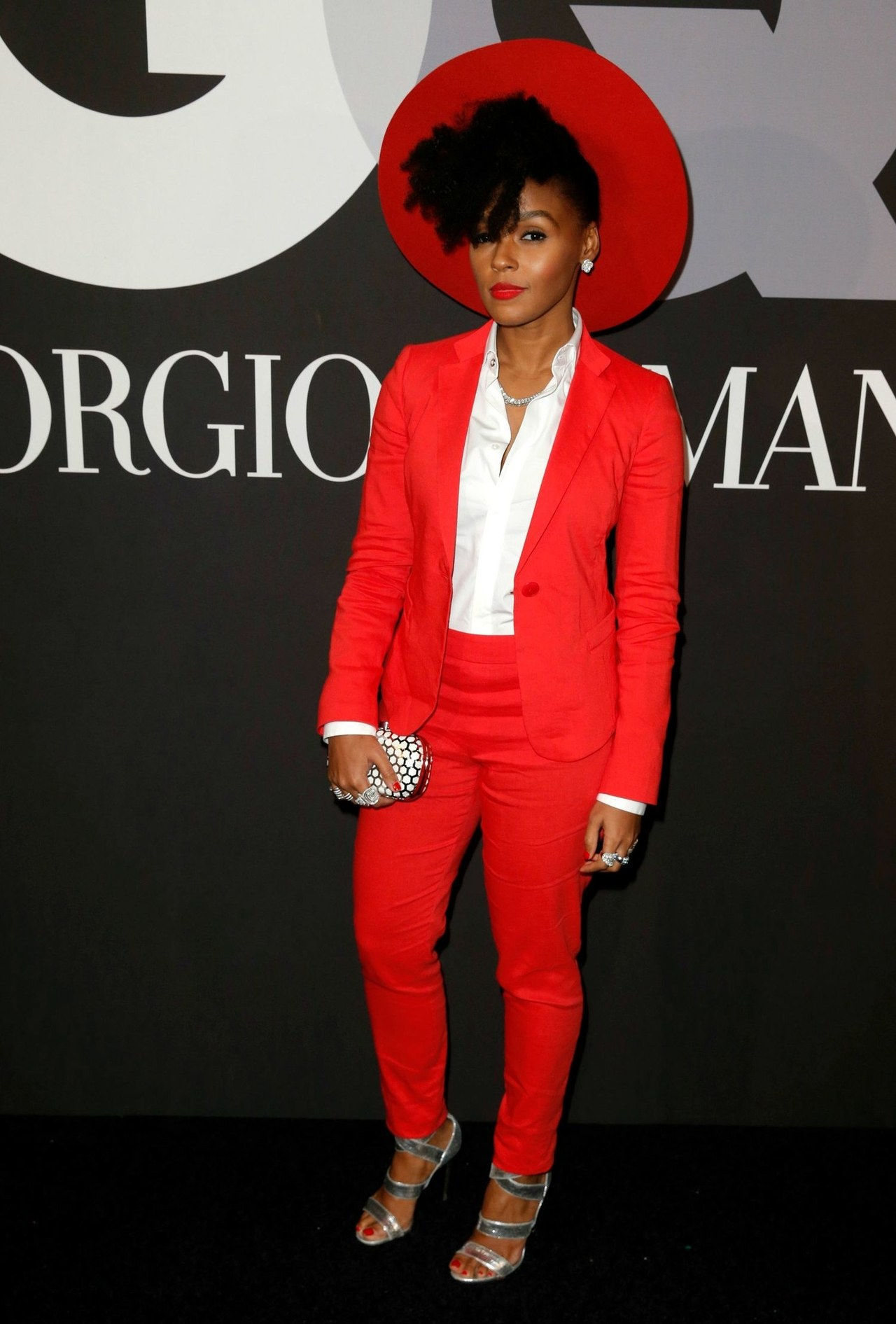 Janelle monae red suit grammy afterparty 2015
