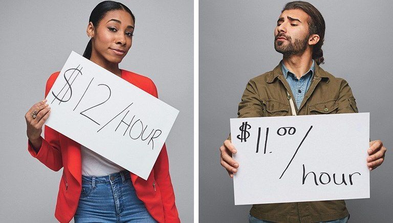 Shadajah and Aaron are cashiers: She's at a beauty store and he's at a cafe where he also earns tips, which makes their pay about equal. Either way, it's not enough, she says. 