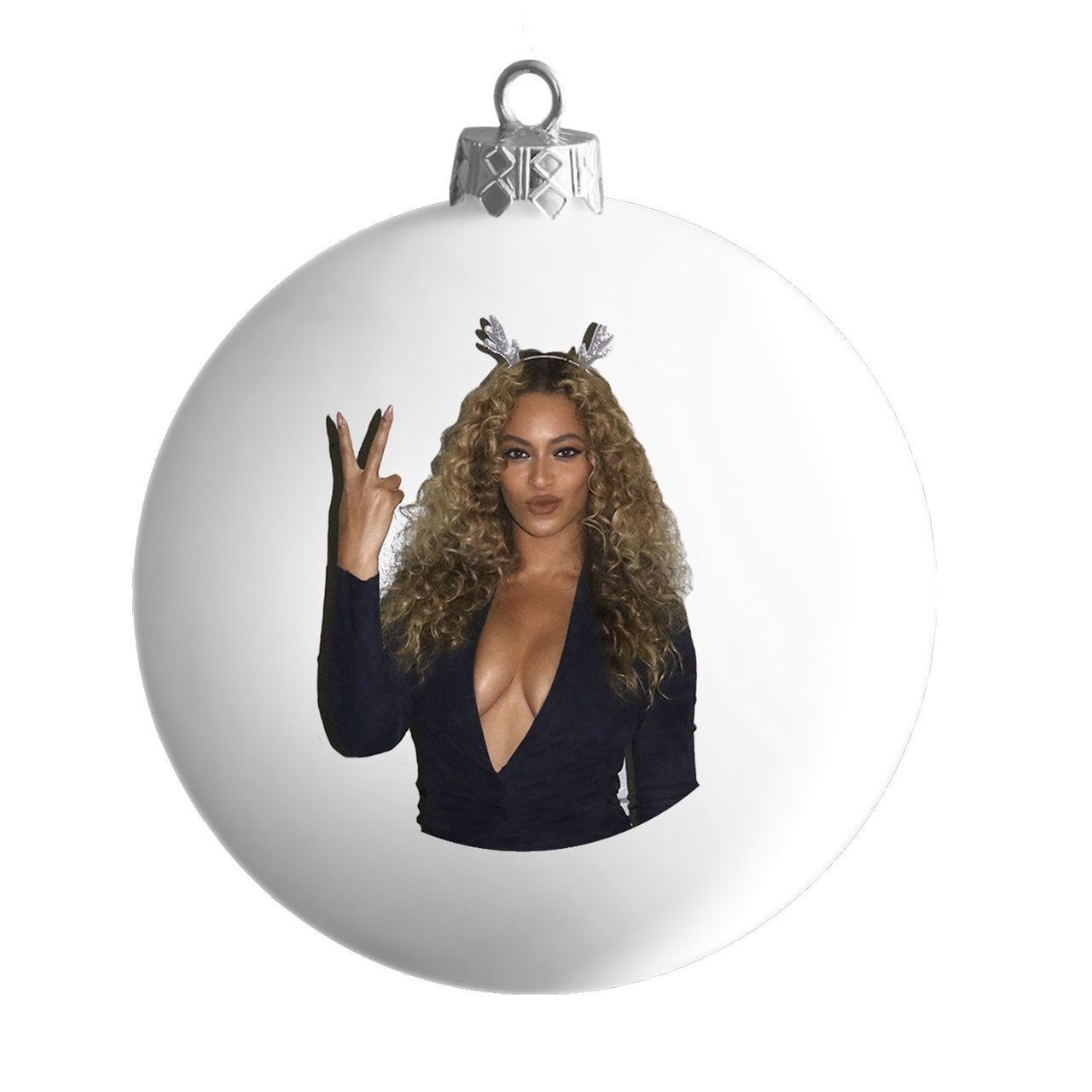 Ferienoncé White Satin Ball Ornament, $12, [Beyonce.com](https://shop.beyonce.com/products/62214-holidayonce-white-satin-ball-ornament)