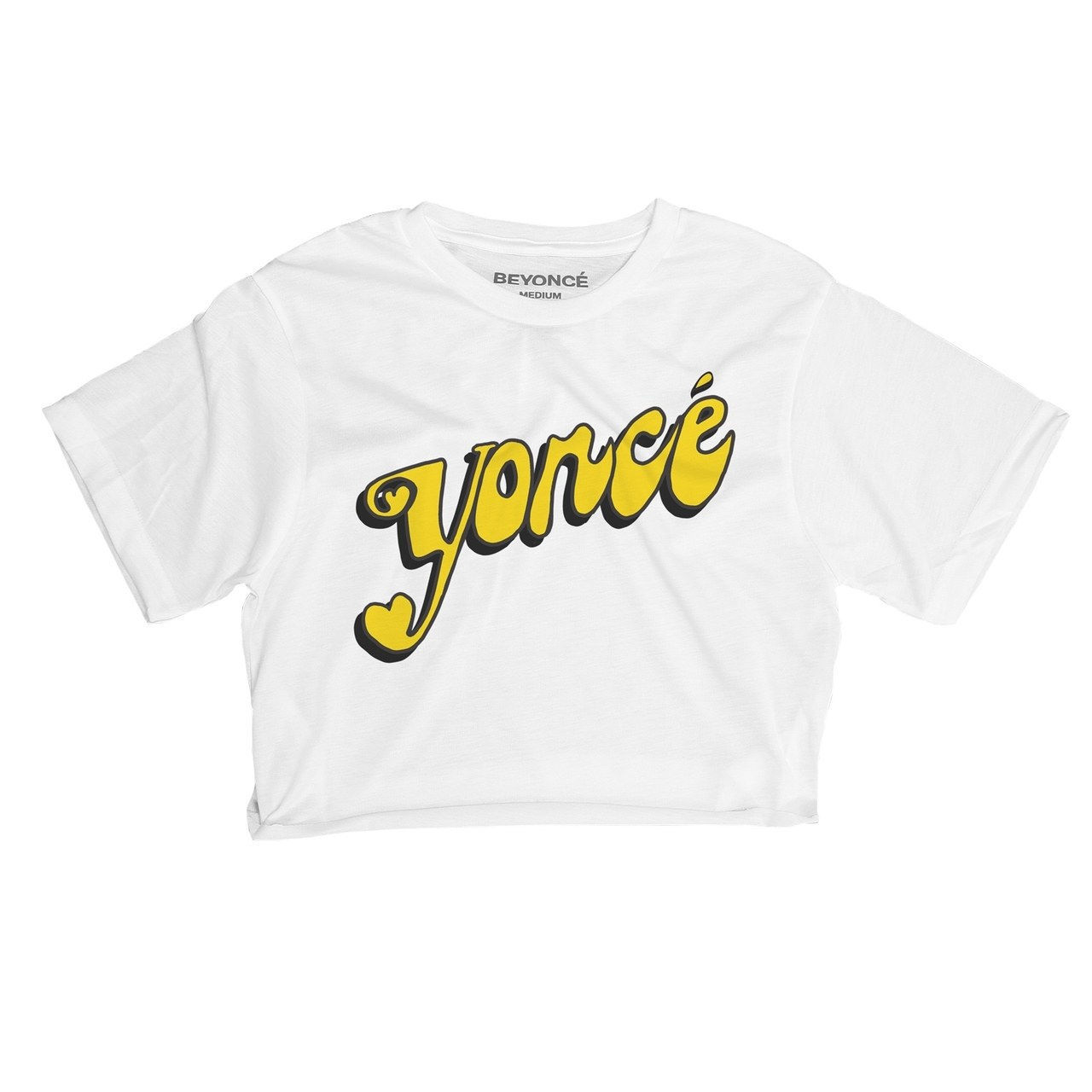 Yoncé White Raw Edge Crop Top, $35, [Beyonce.com](https://shop.beyonce.com/products/62197-yonce-white-raw-edge-crop-top)