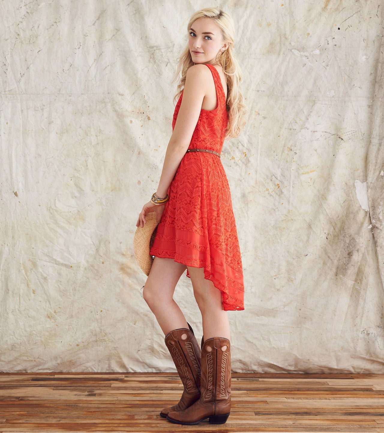 mason belle red lace high low dress
