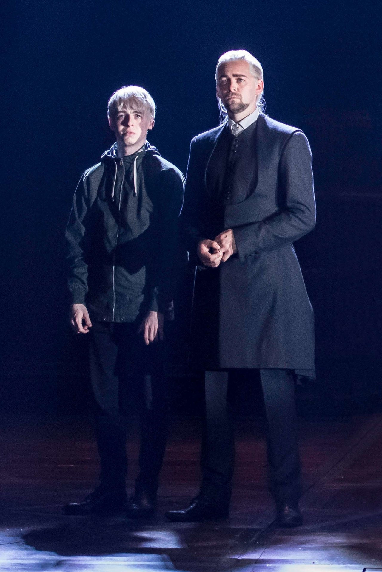 Scorpius Malfoy (Anthony Boyle) and Draco Malfoy (Alex Price).