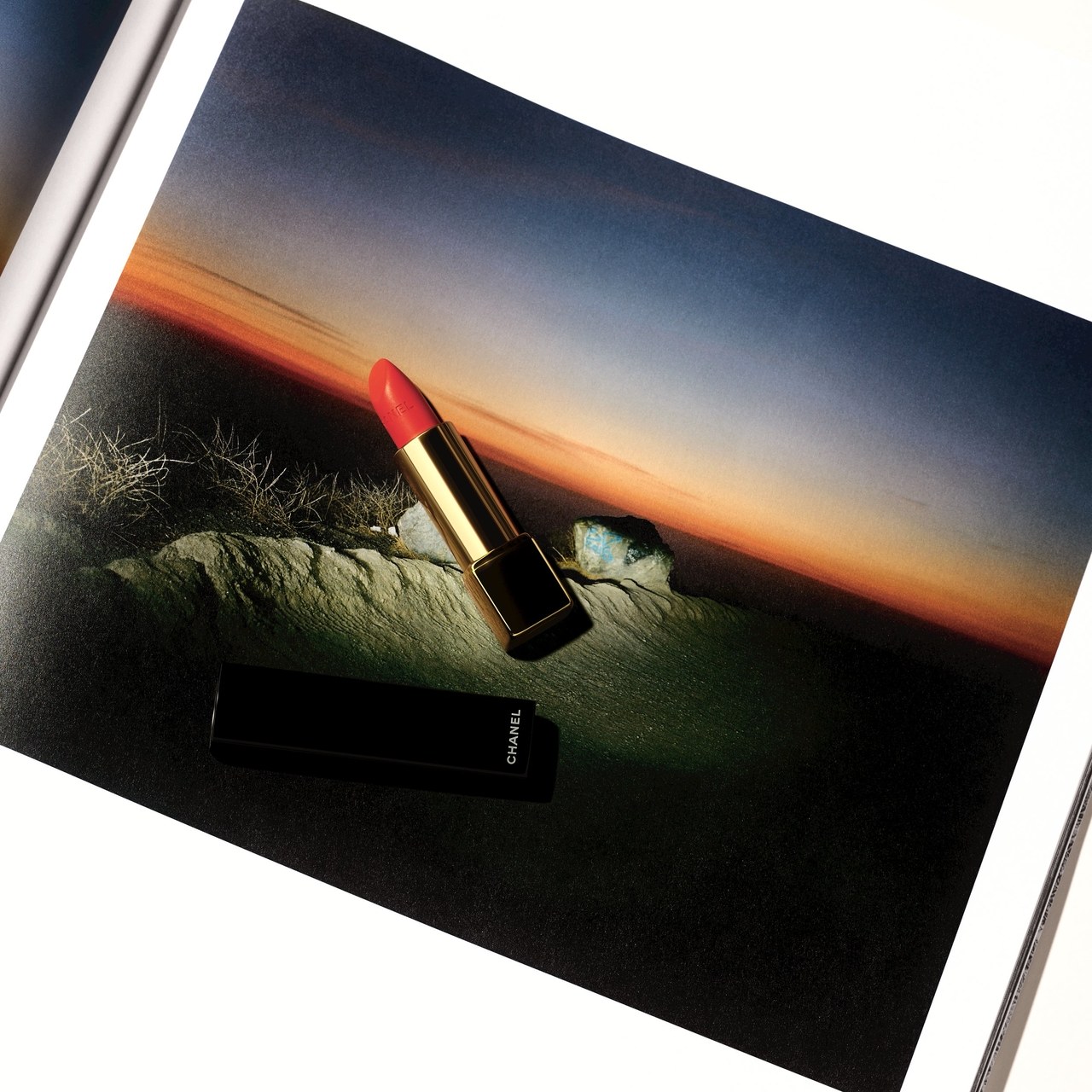 Chanel's First Light Lipstick & Max Farago's Photo of A Sunrise from His West Coast Road Trip with Lucia Pia.