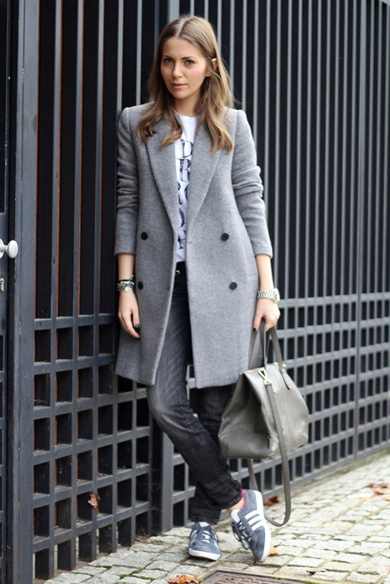 مطابقة bag coat gray fashion style