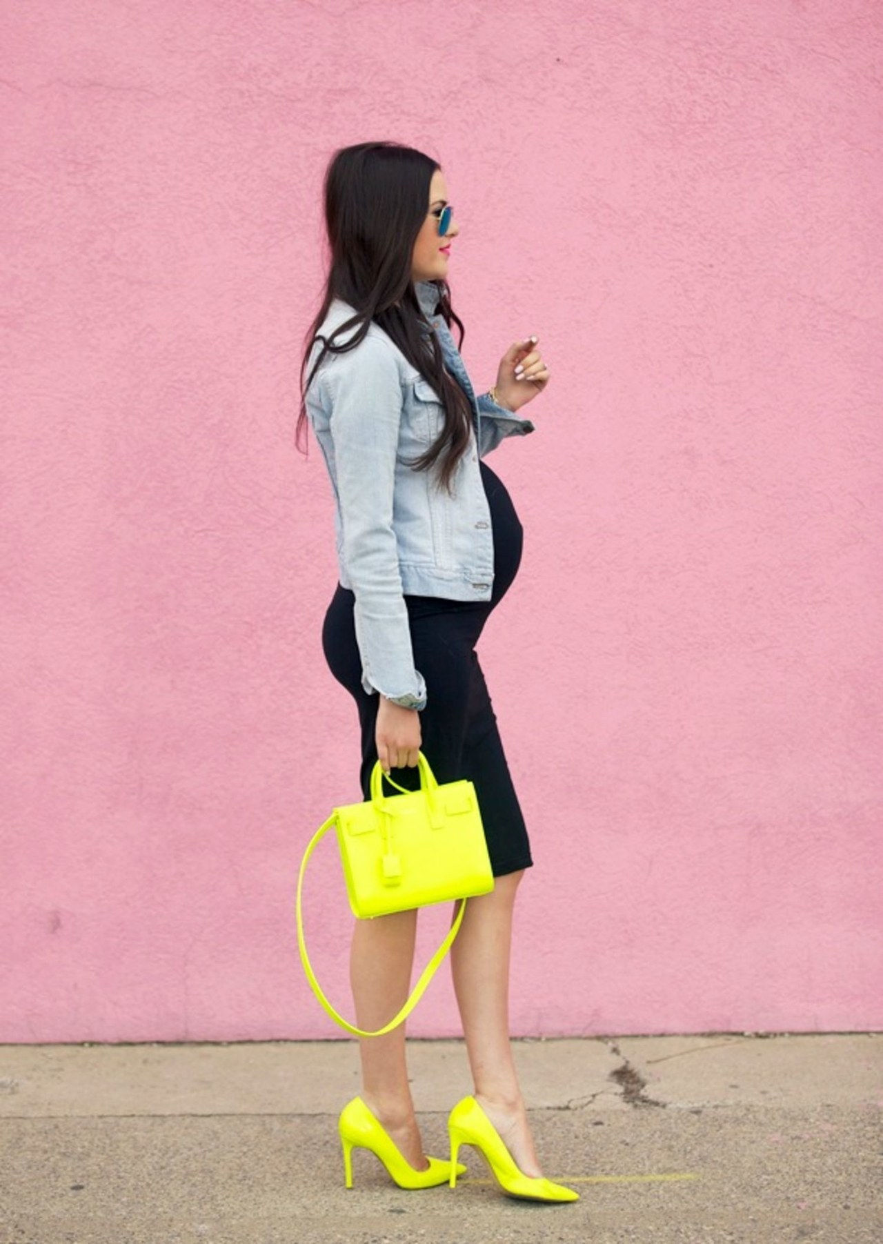 pink peonies blogger black dress yellow saint laurent bag