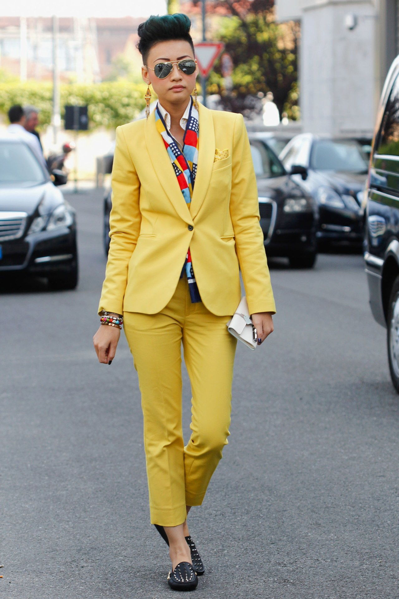 esther quek street style yellow suit
