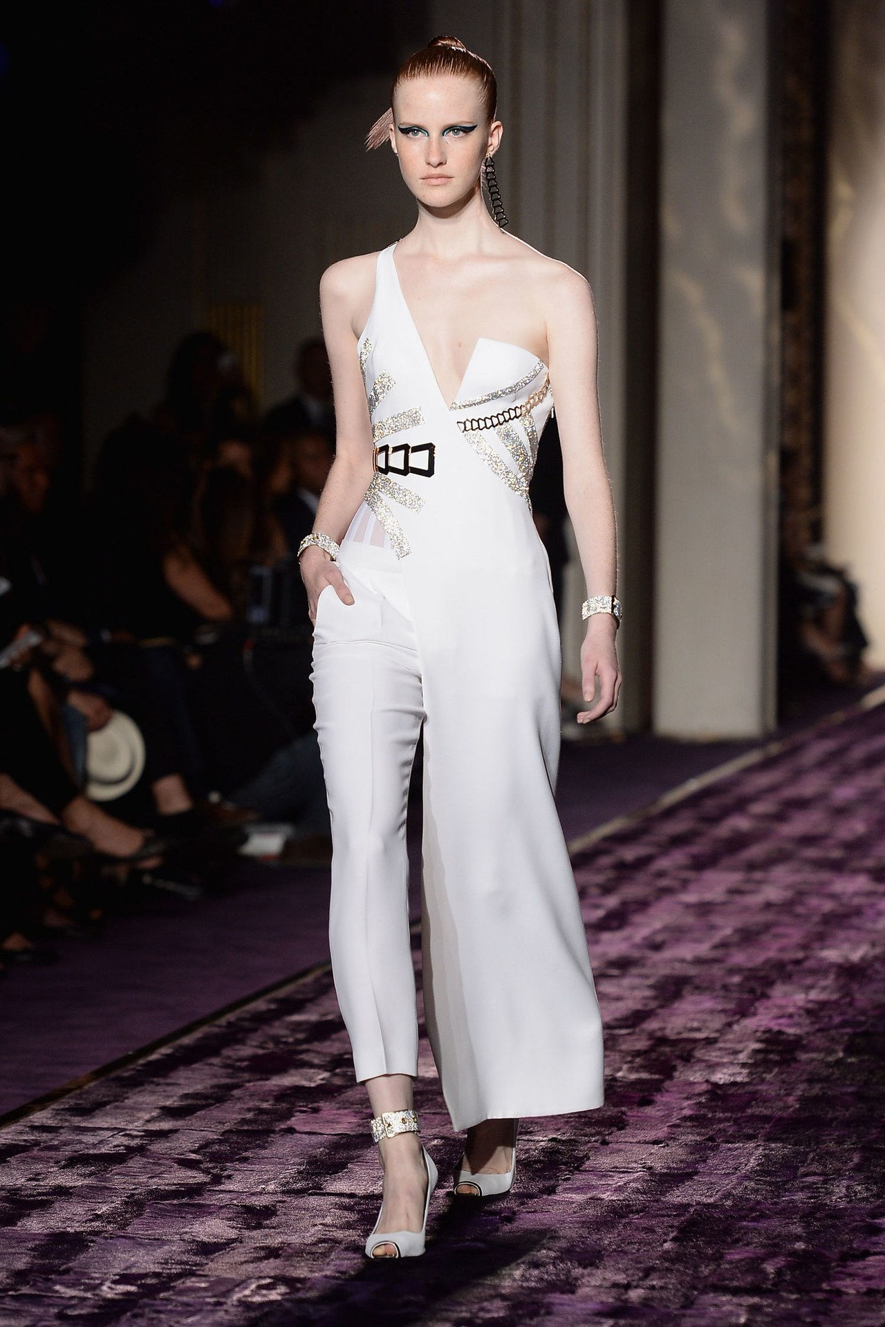 versace couture white jumpsuit runway 2014