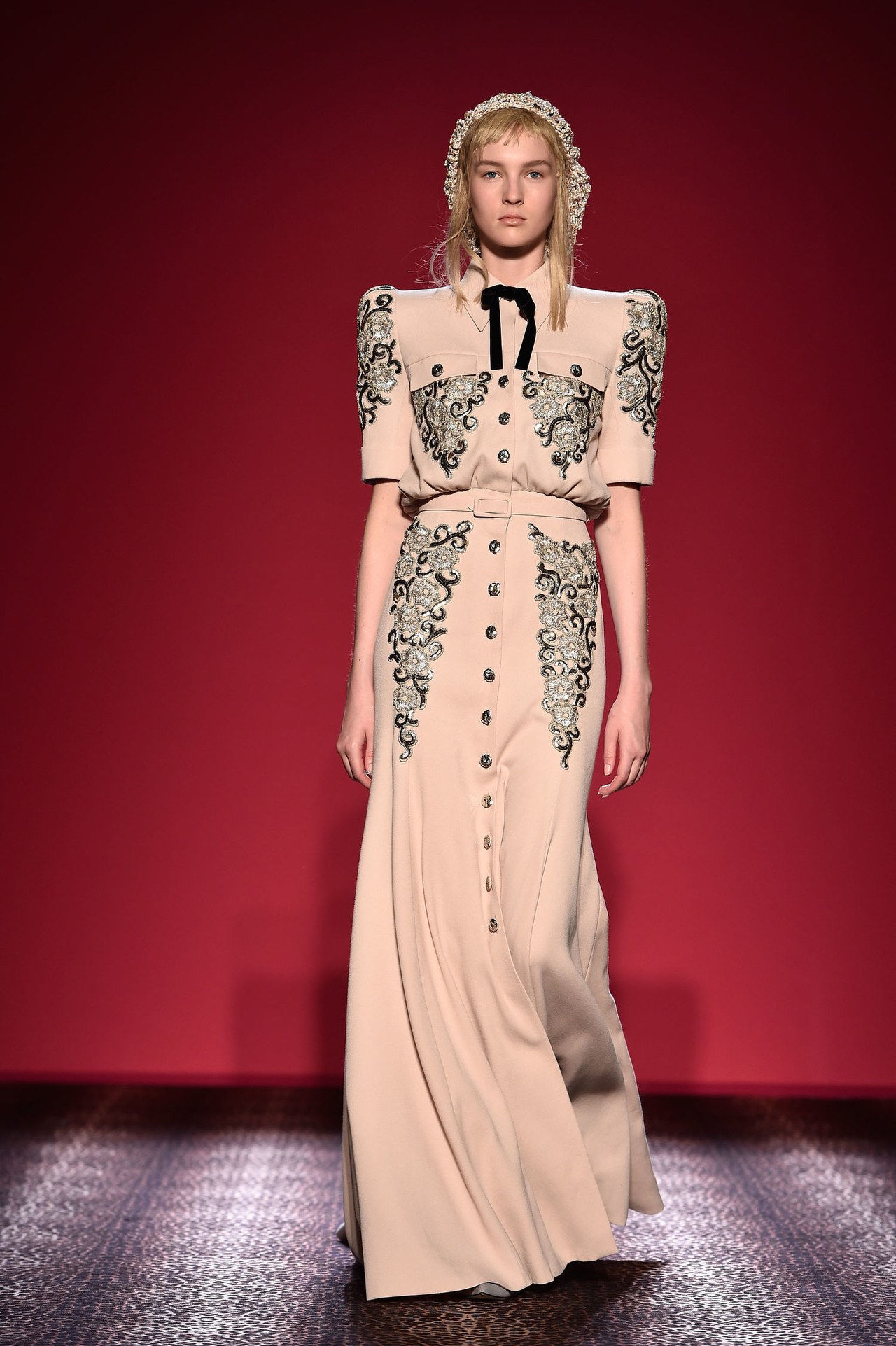 schiaparelli couture runway embroidered peach two piece suit 2014