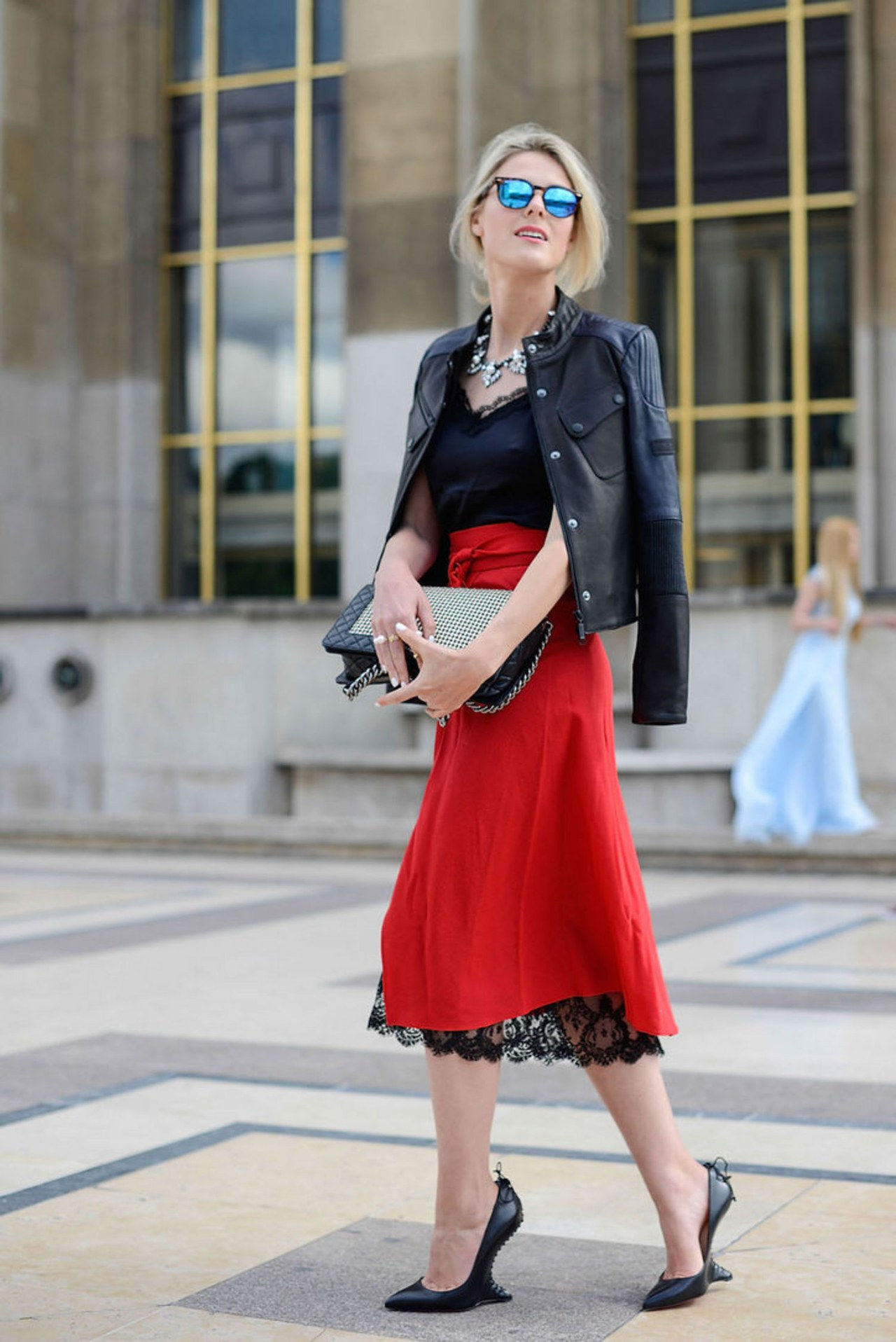 rojo midi skirt street style