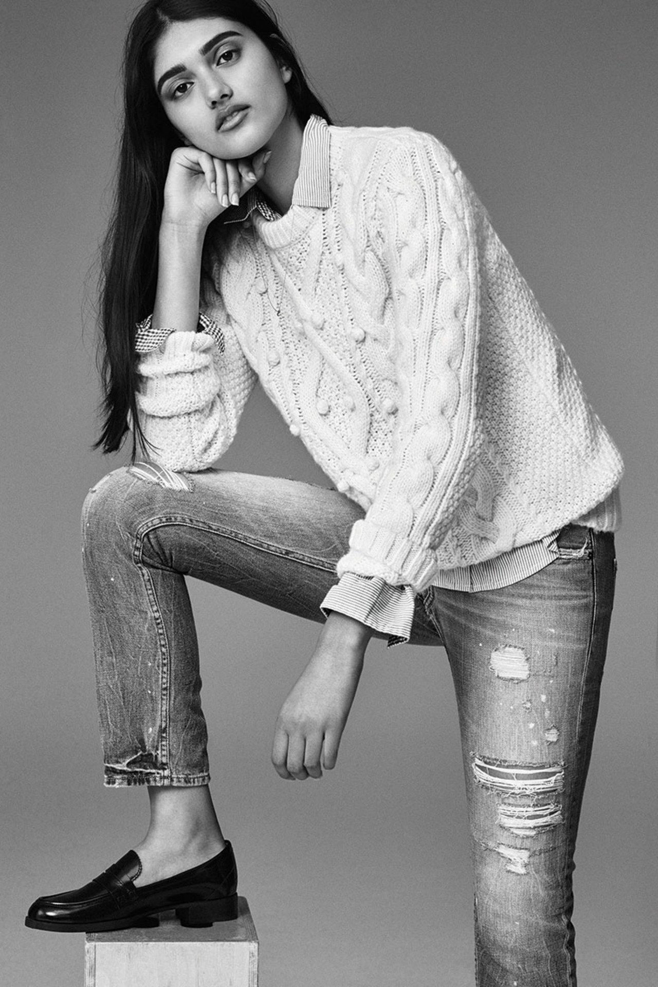 new abercrombie fitch campaign picture neelam gill white sweater