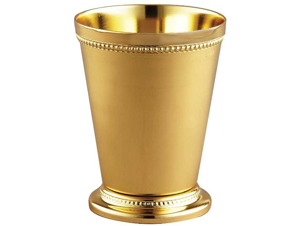 [Sculpta Elegance Gold Finish Mint Julep Cup](http://www.thebowlcompany.com/products/Sculpta-Elegance-Gold-Finish-Mint-Julep-Cup/164234) from The Bowl Company, $25.