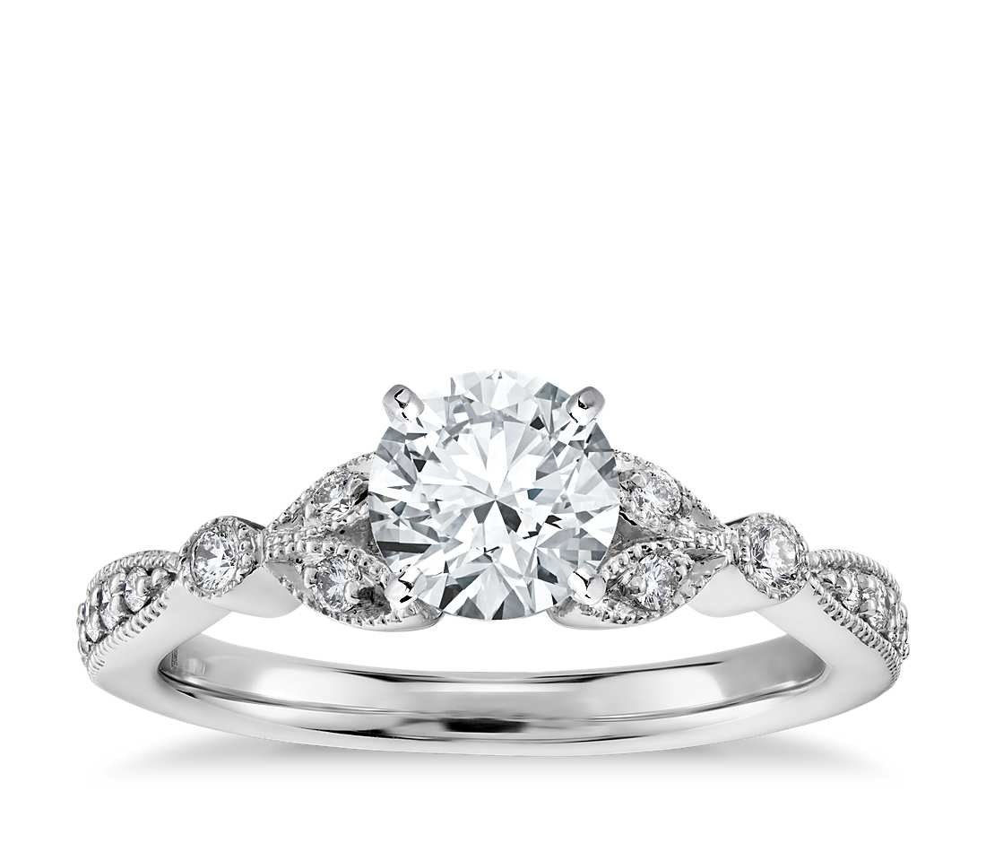 [娇小 Vintage Pavé Leaf Diamond Engagement Ring in 14k White Gold](http://www.bluenile.com/build-your-own-ring/petite-vintage-pave-leaf-diamond-ring-14k-white-gold_49870){: rel=nofollow}, $930 (setting only). 