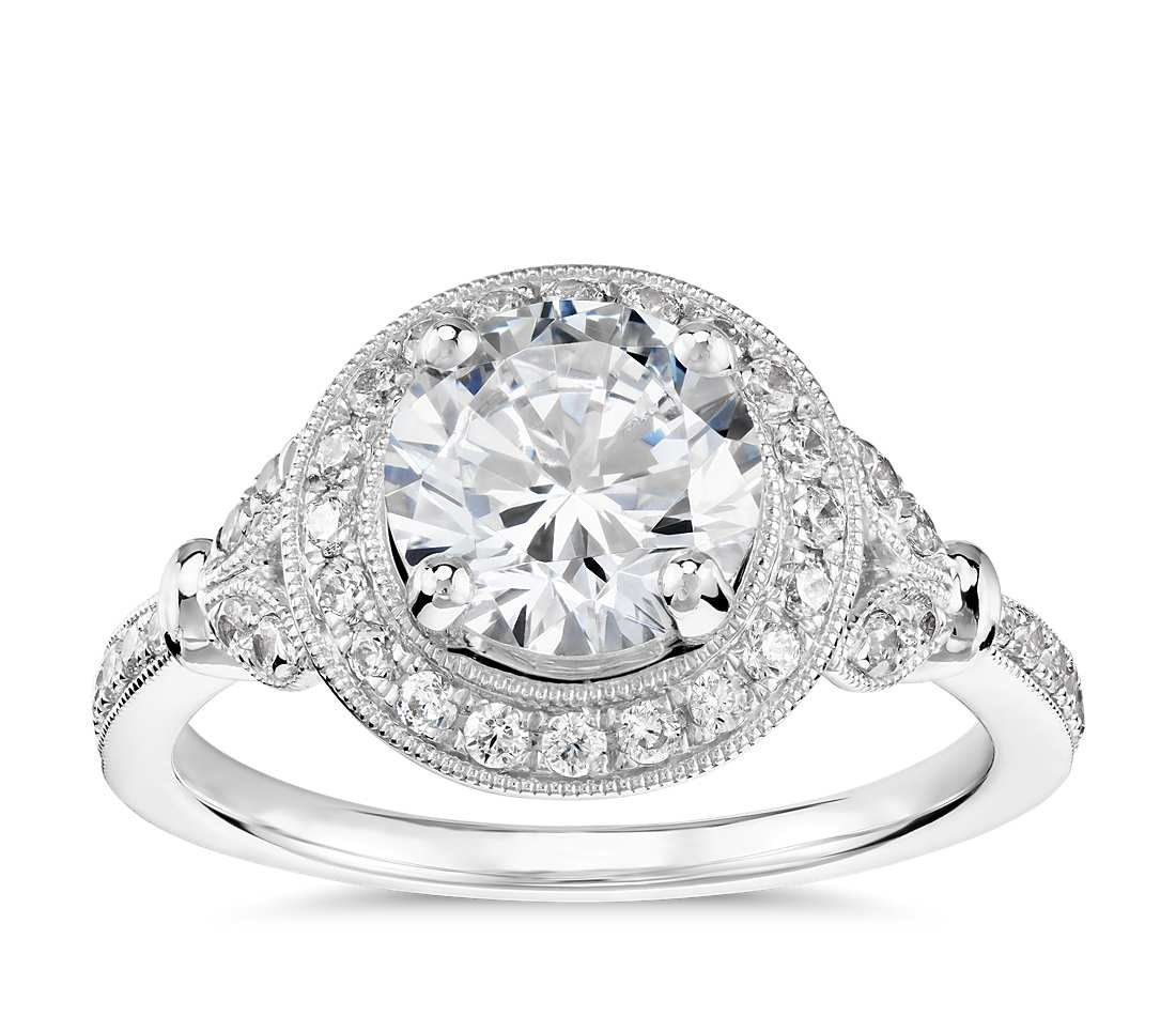 [Monique Lhuillier Vintage Floral Halo Diamond Engagement Ring in Platinum](http://www.bluenile.com/build-your-own-ring/monique-lhuillier-vintage-floral-halo-diamond-engagement_56052){: rel=nofollow}, $1,920 (setting only).