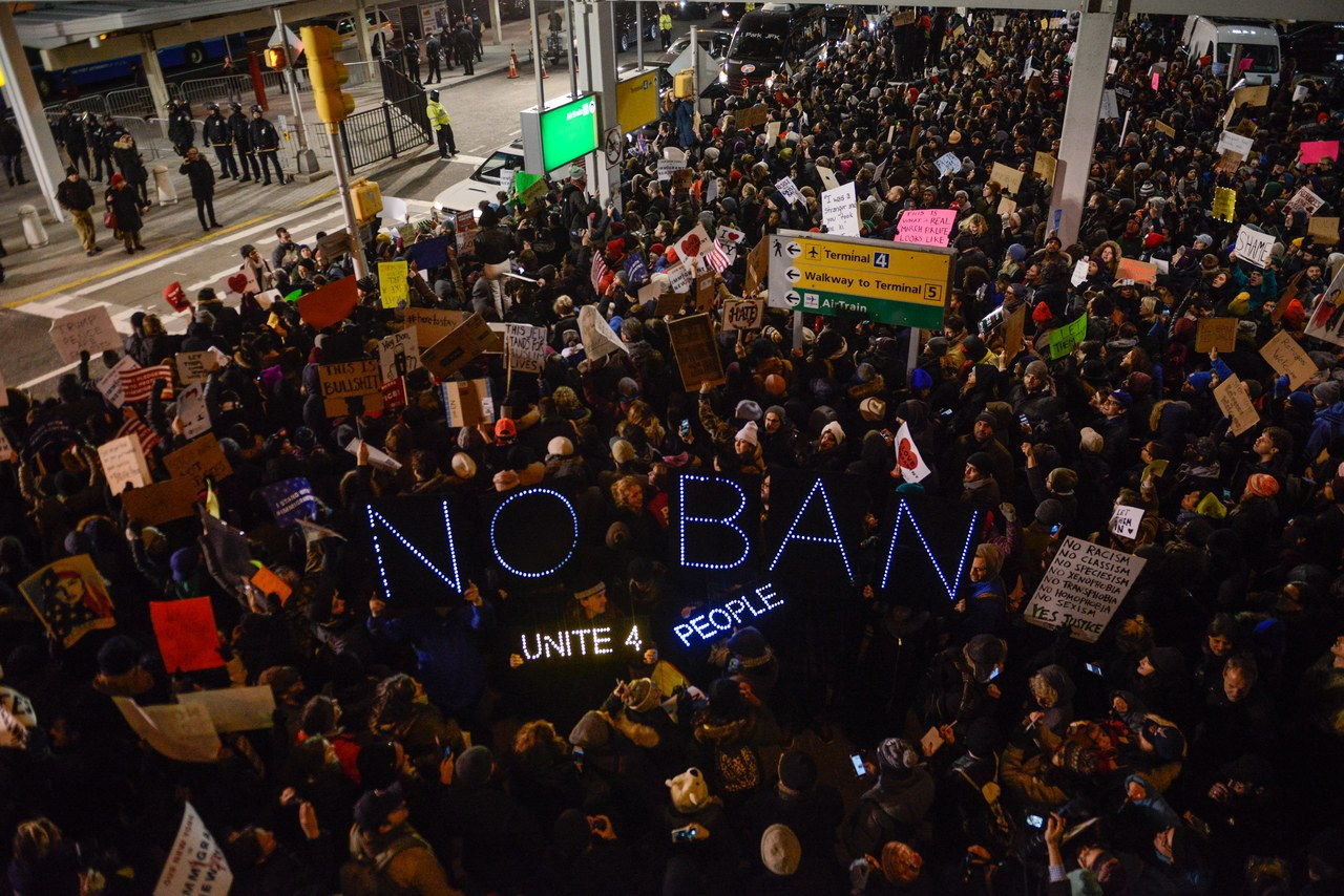 demonstranter Rally At JFK Airport Against Muslim Immigration Ban
