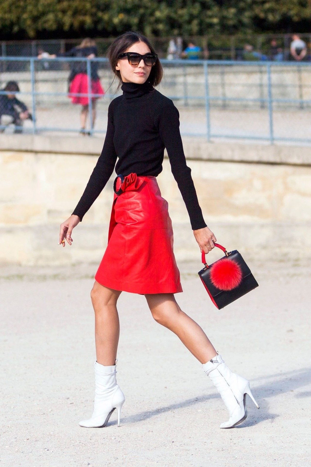 zima red outfit ideas melodie jeng skirt black tutleneck