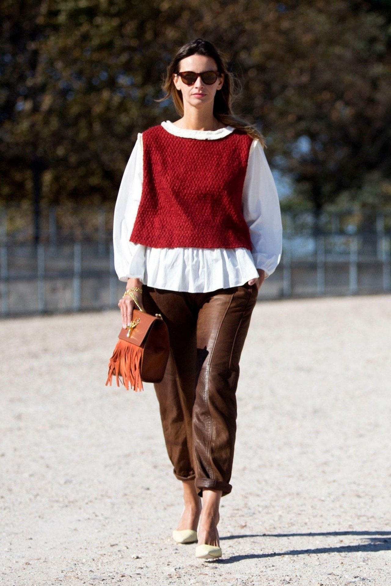 zima red outfit ideas melodie jeng layer sweater vest