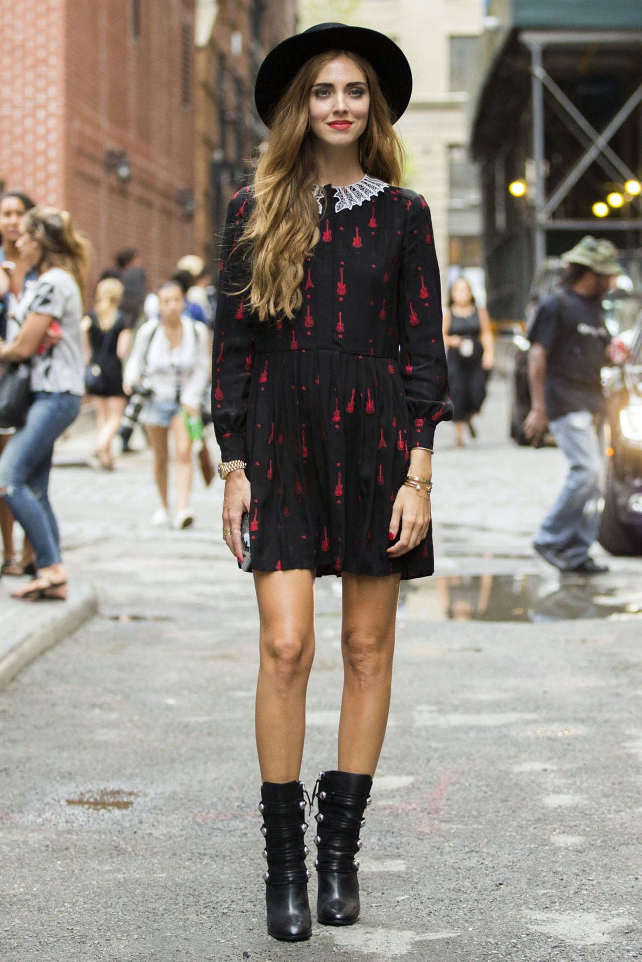 first day of fall outfit idea long sleeved dress booties