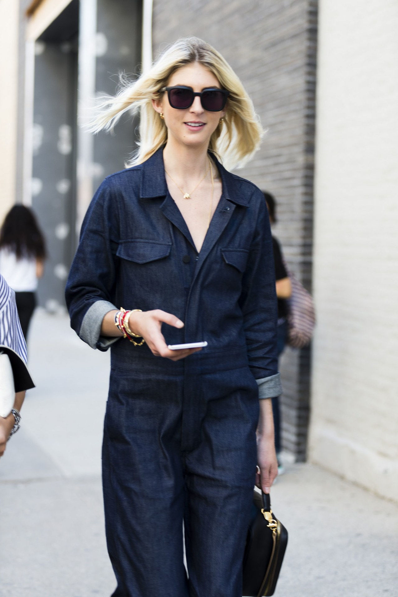 first day of fall outfit idea denim utility jumpsuit