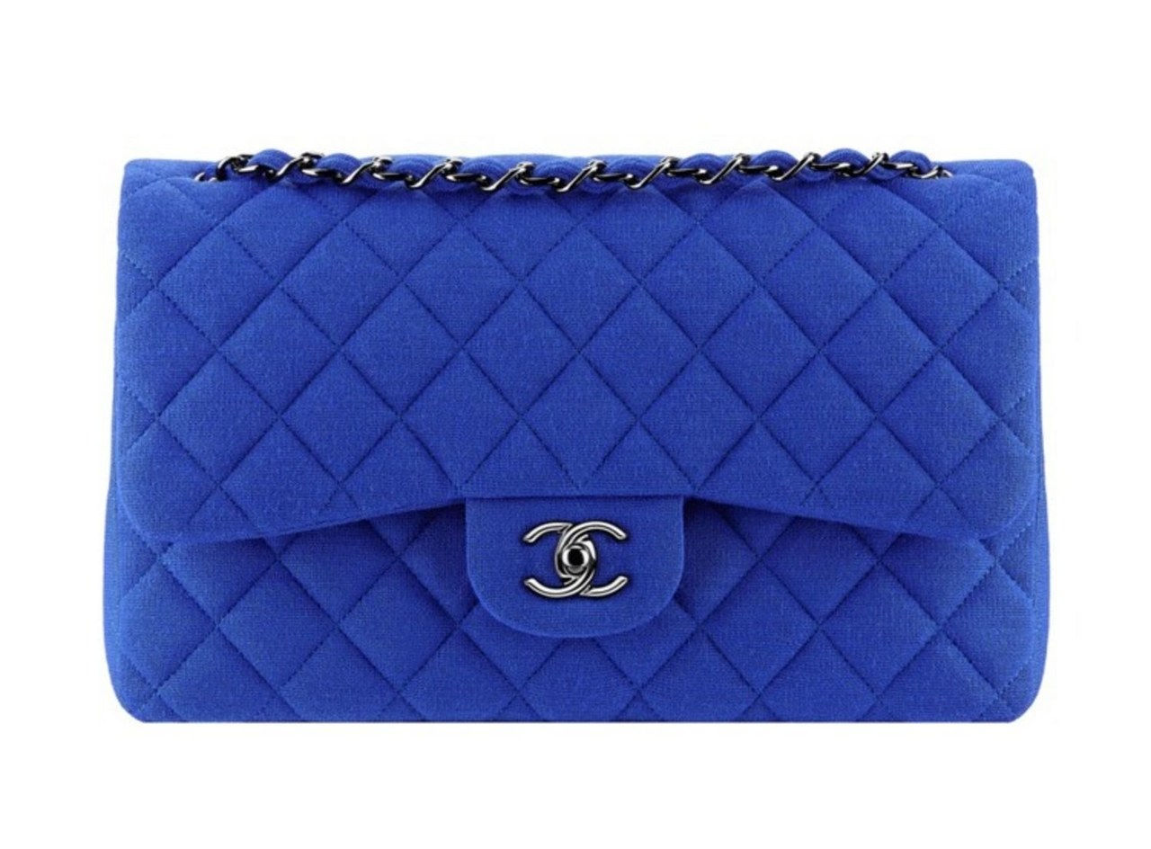 chanel classic blue jersey quilted bag