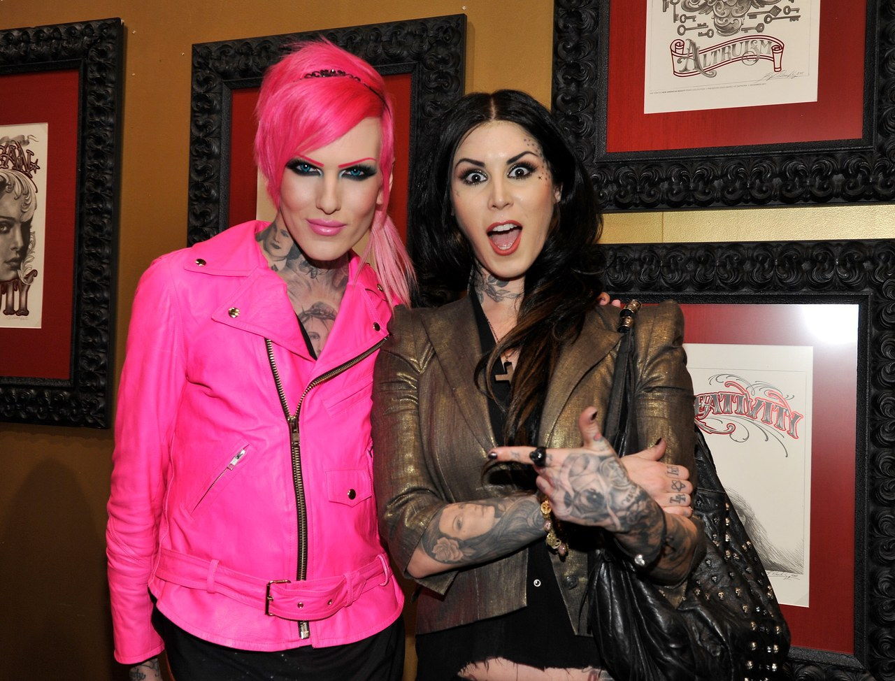 WEST HOLLYWOOD, CA - FEBRUARY 02: Jeffree Star and Kat Von D attends Sephora's VIP preview party for Kat Von D's New American Beauty art show at Wonderland Gallery on February 2, 2012 in West Hollywood, California. (Photo by John Sciulli/Getty Images For Sephora)