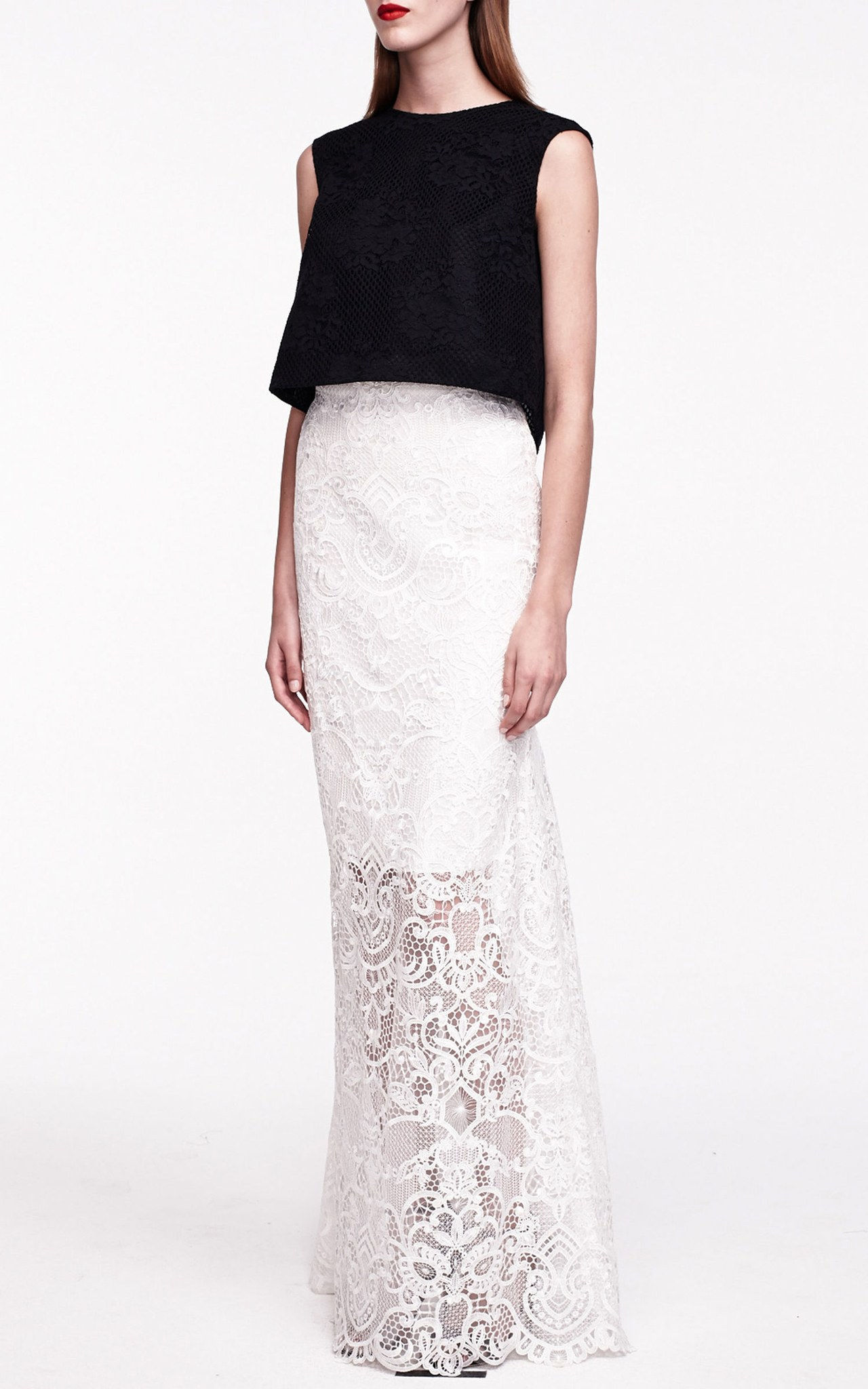 monique lhuillier white lace skirt